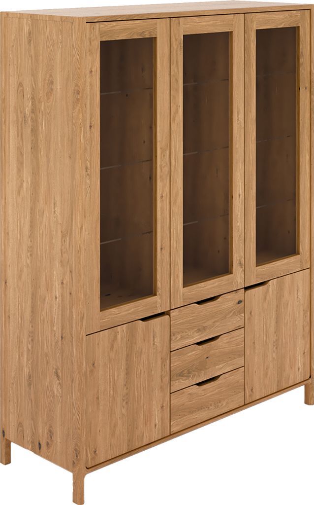 Vitrine 140cm breit in Wildeiche massiv geölt, montiert, THORNBURY-165