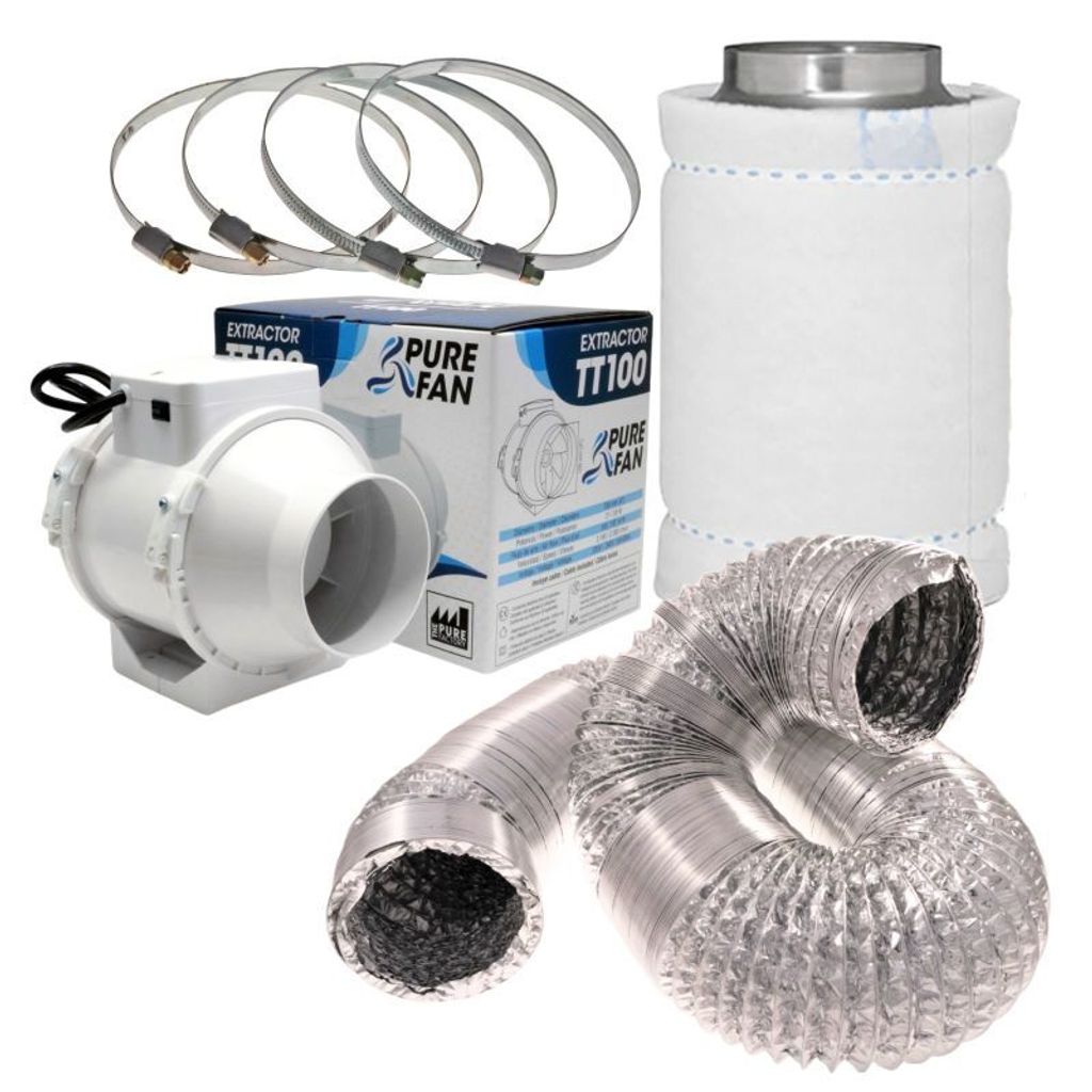 Grow Abluft Aktivkohlefilter Set 145-187 m³ Belüftungsset - Indoor Anbau Lüftungsset Rohrventilator Grow-Box Belüftungssystem Belüftungsanlage