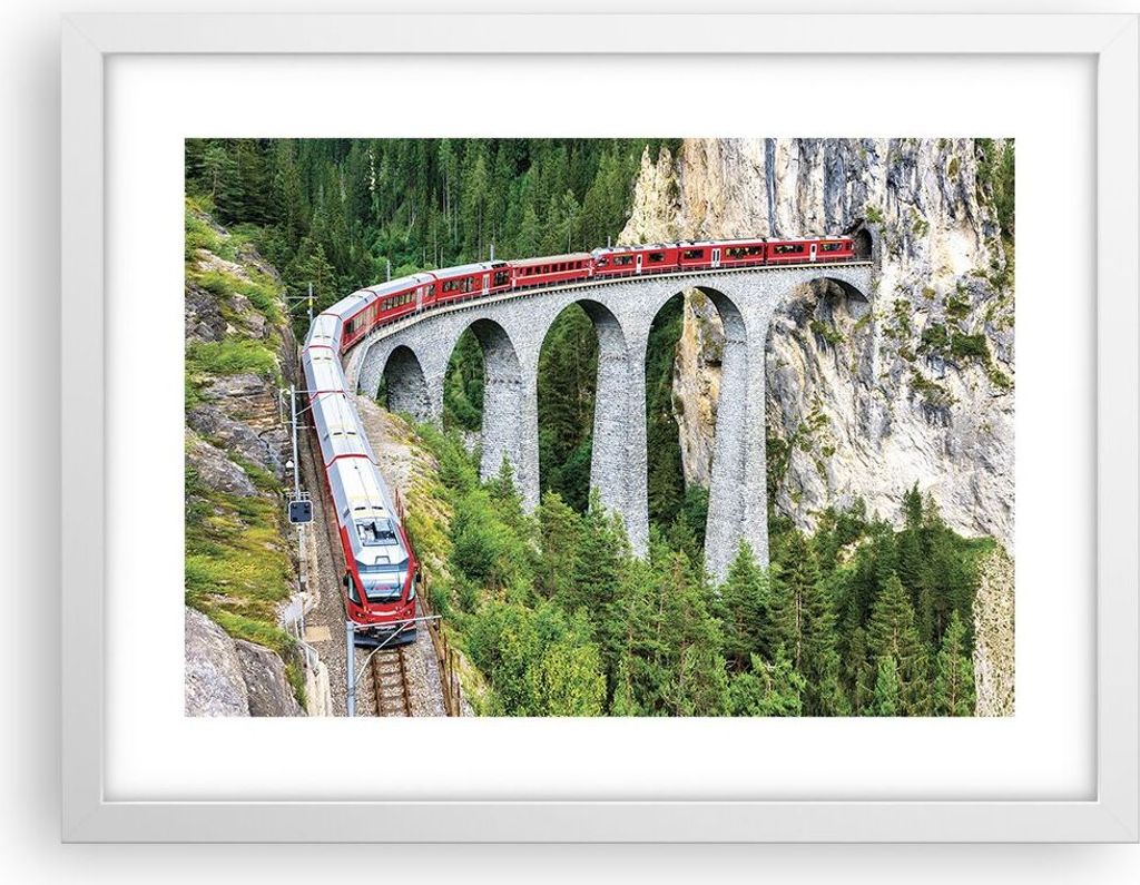 Gerahmtes Poster - Weißer Rahmen - Viadukt Landwasser Zug - 40x30 cm - Wand Bild - Wanddeko - Wandbilder - Kunstposter - Wandposter - Bilderrahmen...