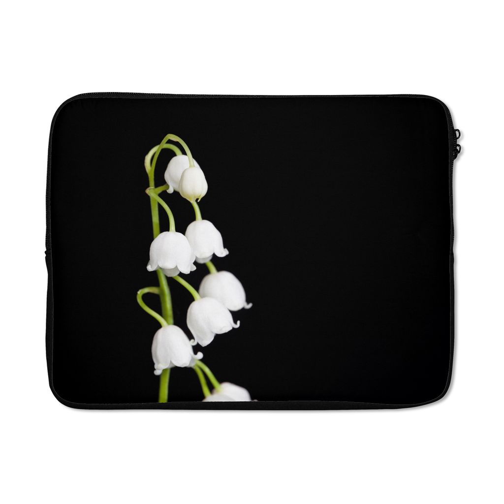 MuchoWow Laptop Hülle 17 Zoll Laptoptasche Maiglöckchen - Blumen - Schwarz - Flora - Zipper - Schutzabdeckung