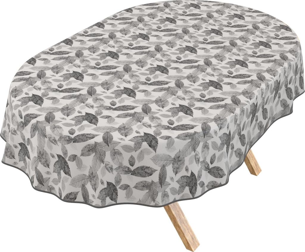 Tischdecke 3.0 Natur Herbarium Schwarz Oval 220x140cm Band Wachstuch abwaschbar