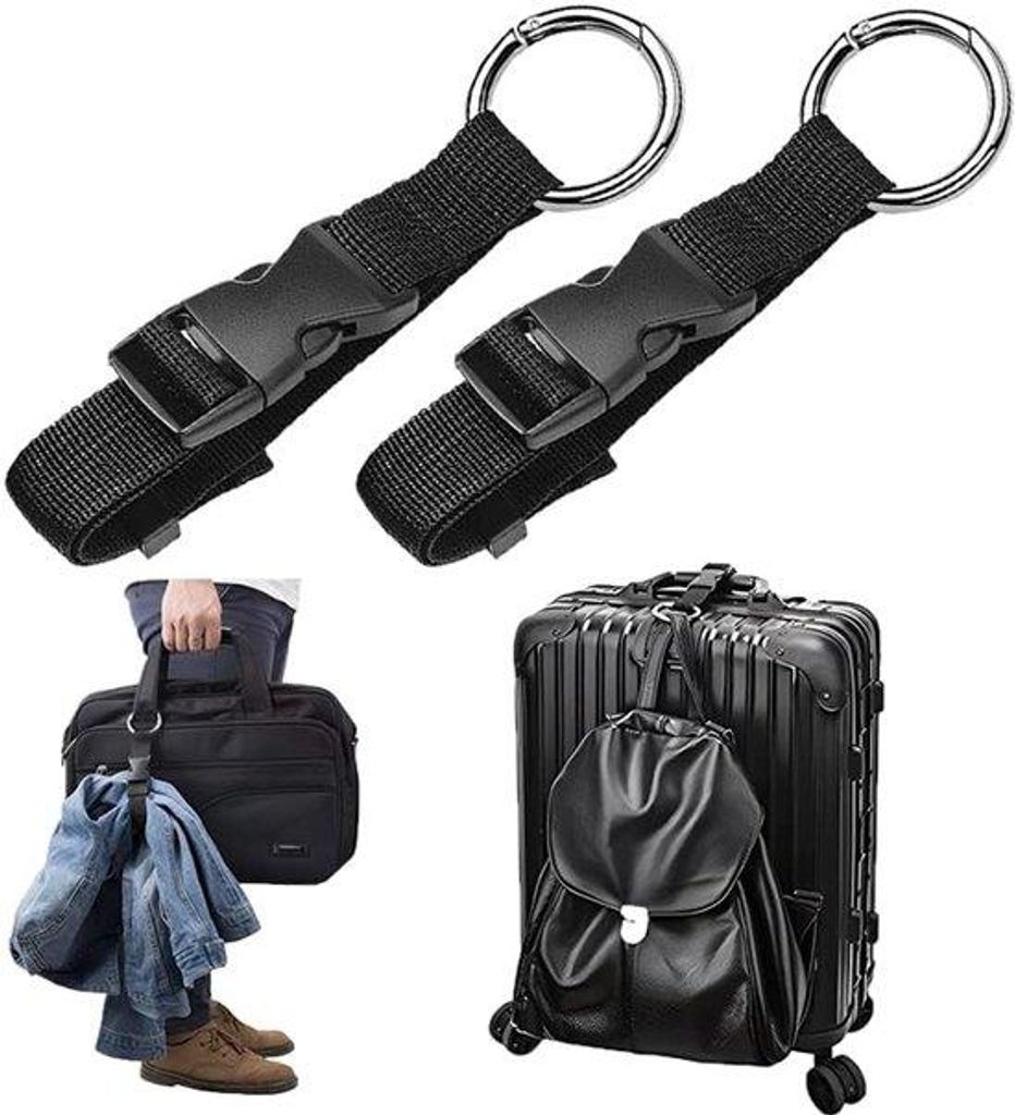 2er Set Reisbeutel Riemen - Verstelbare Koffer Riemen - Reise Zubehör - Tas Riemen für Extra Taschen & Rucksäcke - Praktisch und Stabil - Schwarz