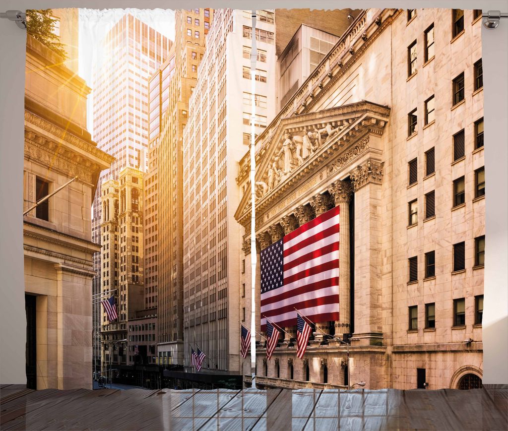 ABAKUHAUS Vereinigte Staaten Rustikaler Gardine, Wall Street Flags, Schlafzimmer Kräuselband Vorhang mit Schlaufen und Haken, 280 x 175 cm, Sand B...