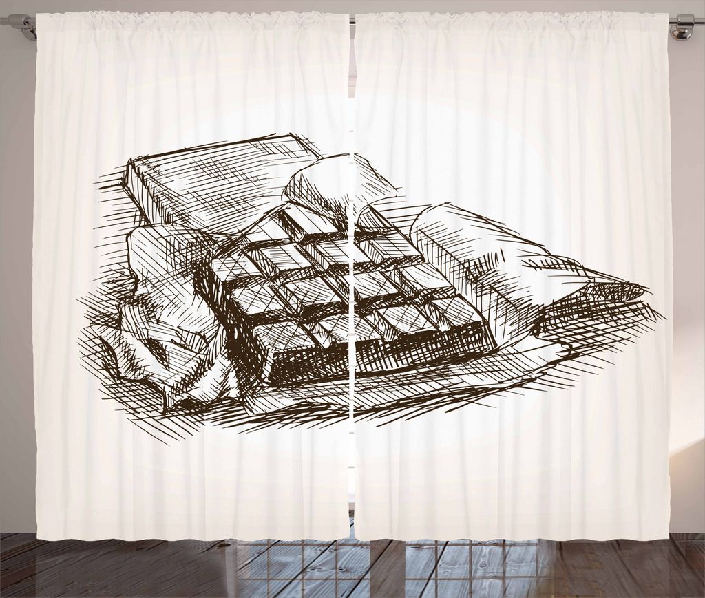 ABAKUHAUS Schokolade Rustikaler Gardine, Chocolate Bar Lebensmittel Skizze, Schlafzimmer Kräuselband Vorhang mit Schlaufen und Haken, 280 x 175 cm...
