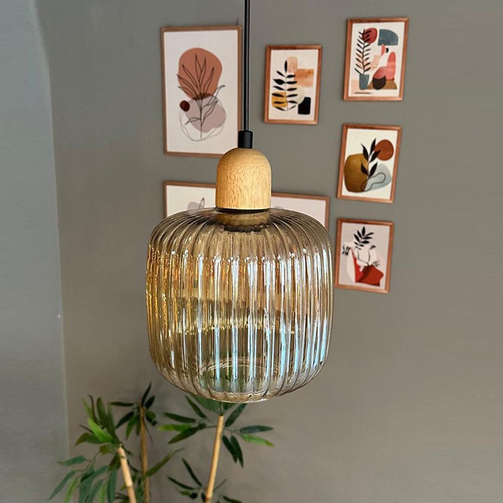 Glas Honig Farbe Einzel Kronleuchter Dickes Holz Kopf Retro Pendelleuchte