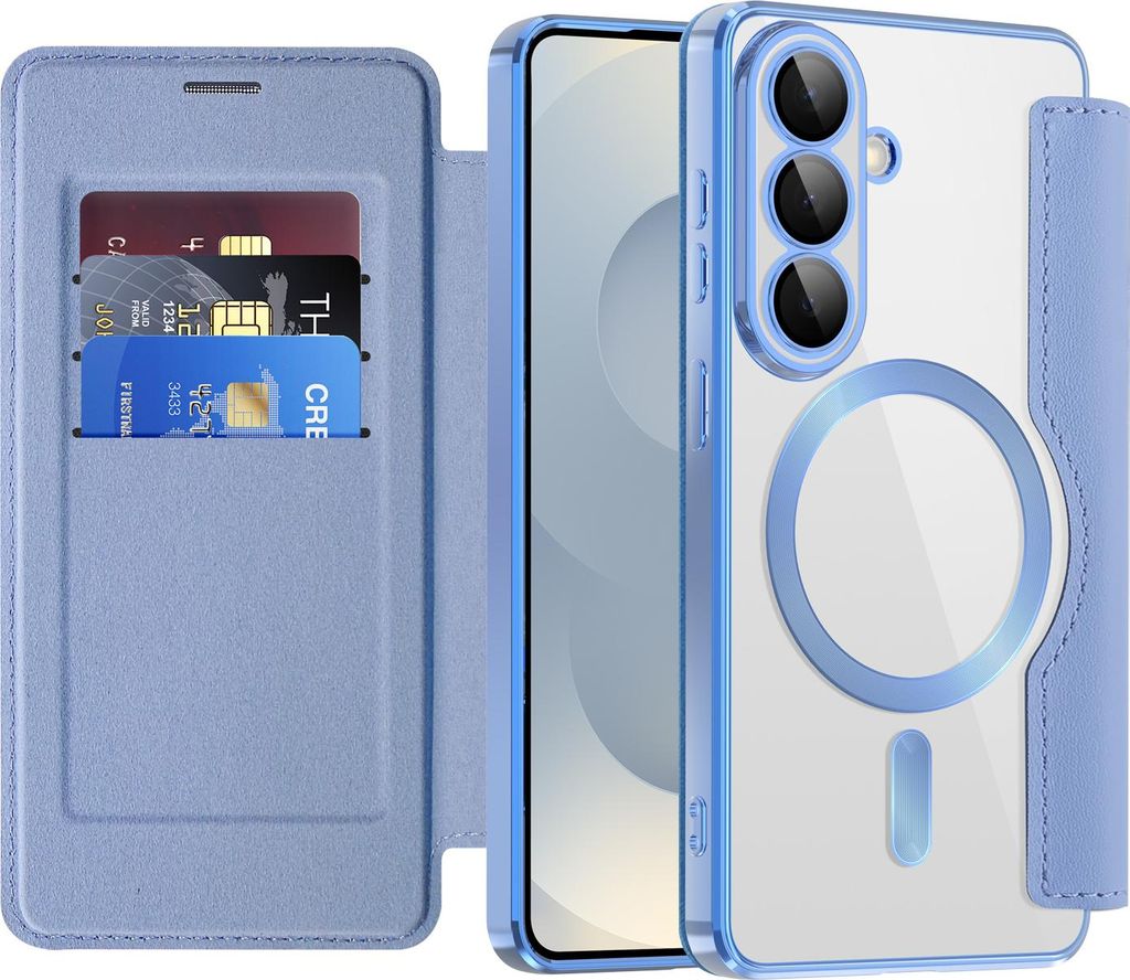 Klapphülle für Samsung Galaxy S26 Kompatibel mit Magsafe, Klar Überzug Kartenhalter Ledertasche mit Kameraschutz Hellblau