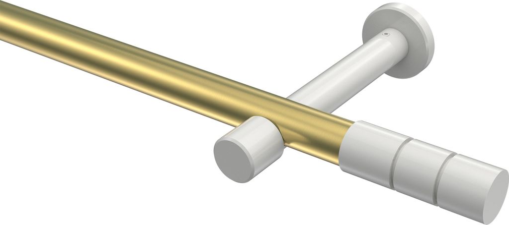 Interdeco Gardinenstange / Vorhangstange Messing-Optik / Weiß, Typ Prestige Elanto (Rillenzylinder) ohne Ringe, 20 mm Ø 1-läufig, 600 cm