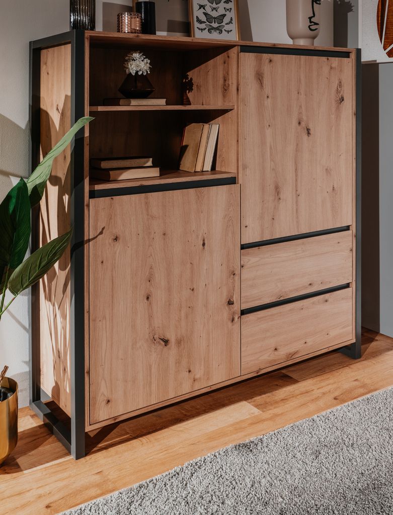 Highboard "Malta" in Artisan Eiche und Anthrazit im Industrie Look 120 x 140 cm