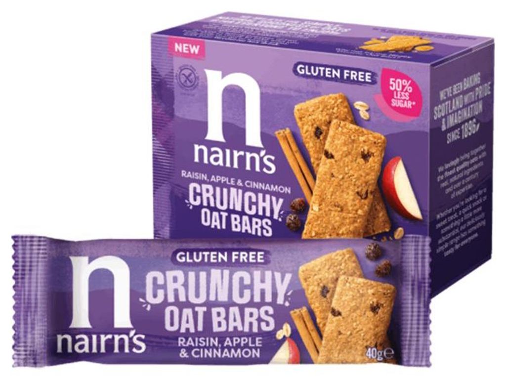 Nairns Crunchy Oat Bars Raisin Apple (160 gr) Productafbeelding 