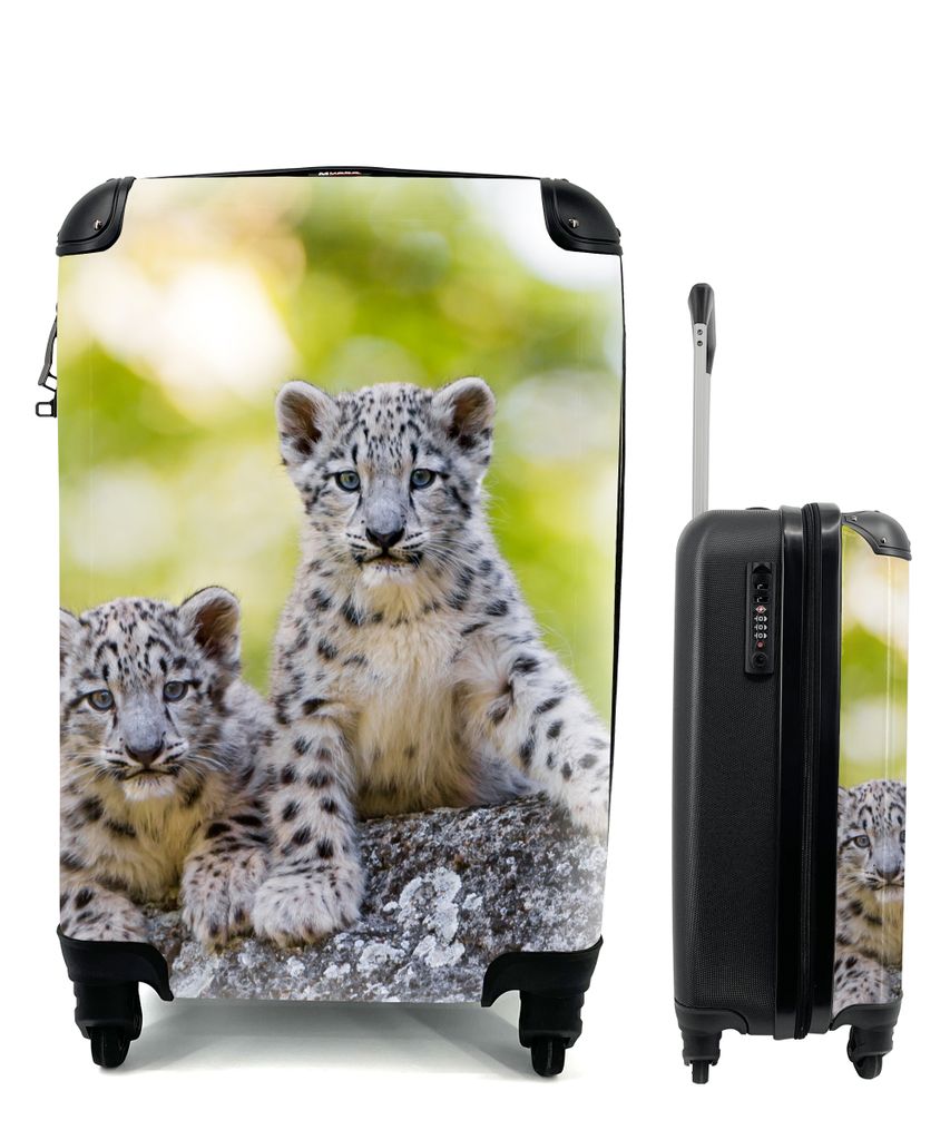 MuchoWow Koffer Handgepäck Trolley Rollkoffer Kleine Reisekoffer mit 4 Rollen - Leopard - Jungtiere - Steine - Cabin Size < 55x40x23 cm & 55x40x...