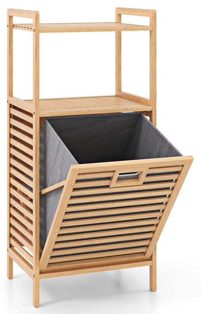 Étagère de salle de bain en bambou avec panier à linge Image du produit 