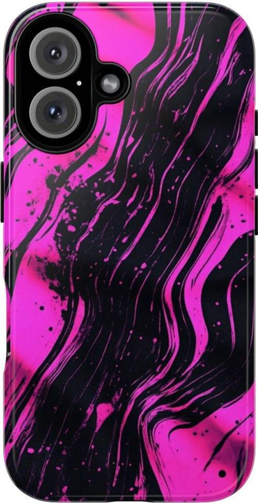 Abstraktes Muster in Neonpink und Schwarz – Hülle Kompatibel mit iPhone 16