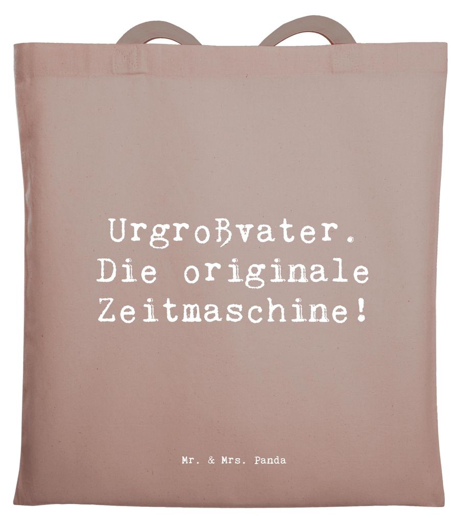 Mr. & Mrs. Panda Tote Bag Spruch Urgroßvater Zeitmaschine - Braun Pastell - Geschenk, handgemacht, Shopping Tasche, Geschichte, Stoffbeutel, Famil...