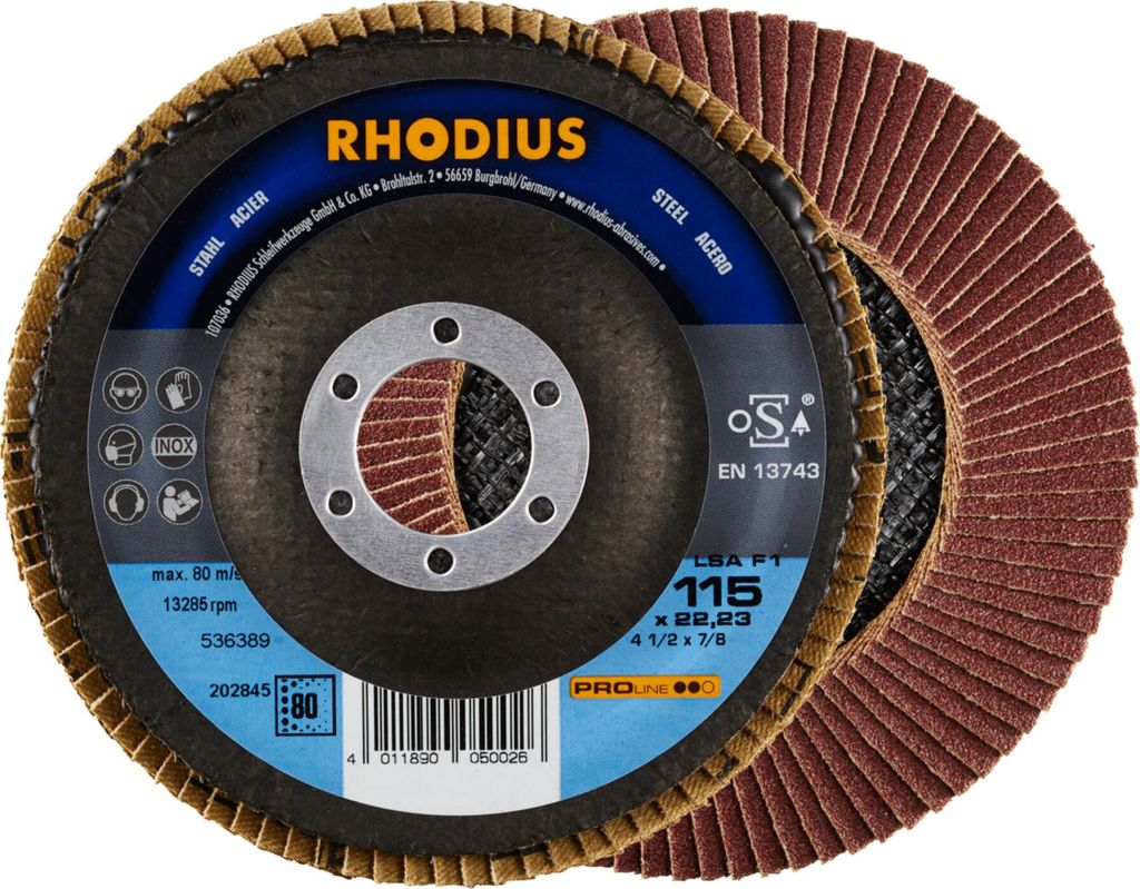 RHODIUS PROline LSA F1 Fächerschleifscheibe 115 x 22,23 mm K80 10 Stk