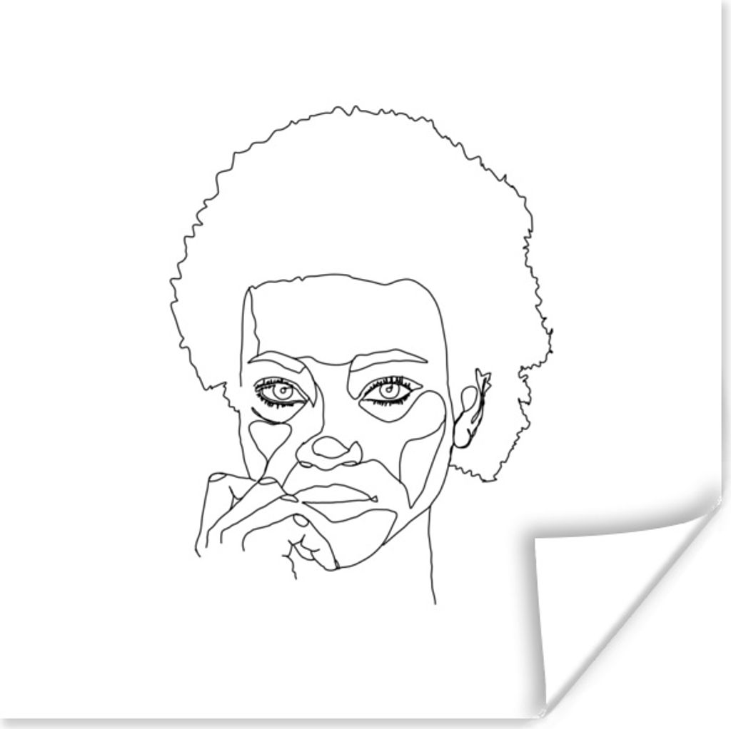 MuchoWow Poster Frau - Schwarz - Weiß - Strichzeichnung 75x75 cm - Wand Dekoration