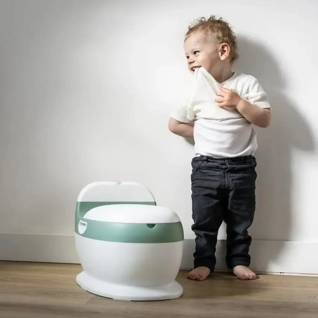 Mini-toilettes Bébé avec Chasse d'Eau Sonore Thermobaby Vert Sauge Stable - 5