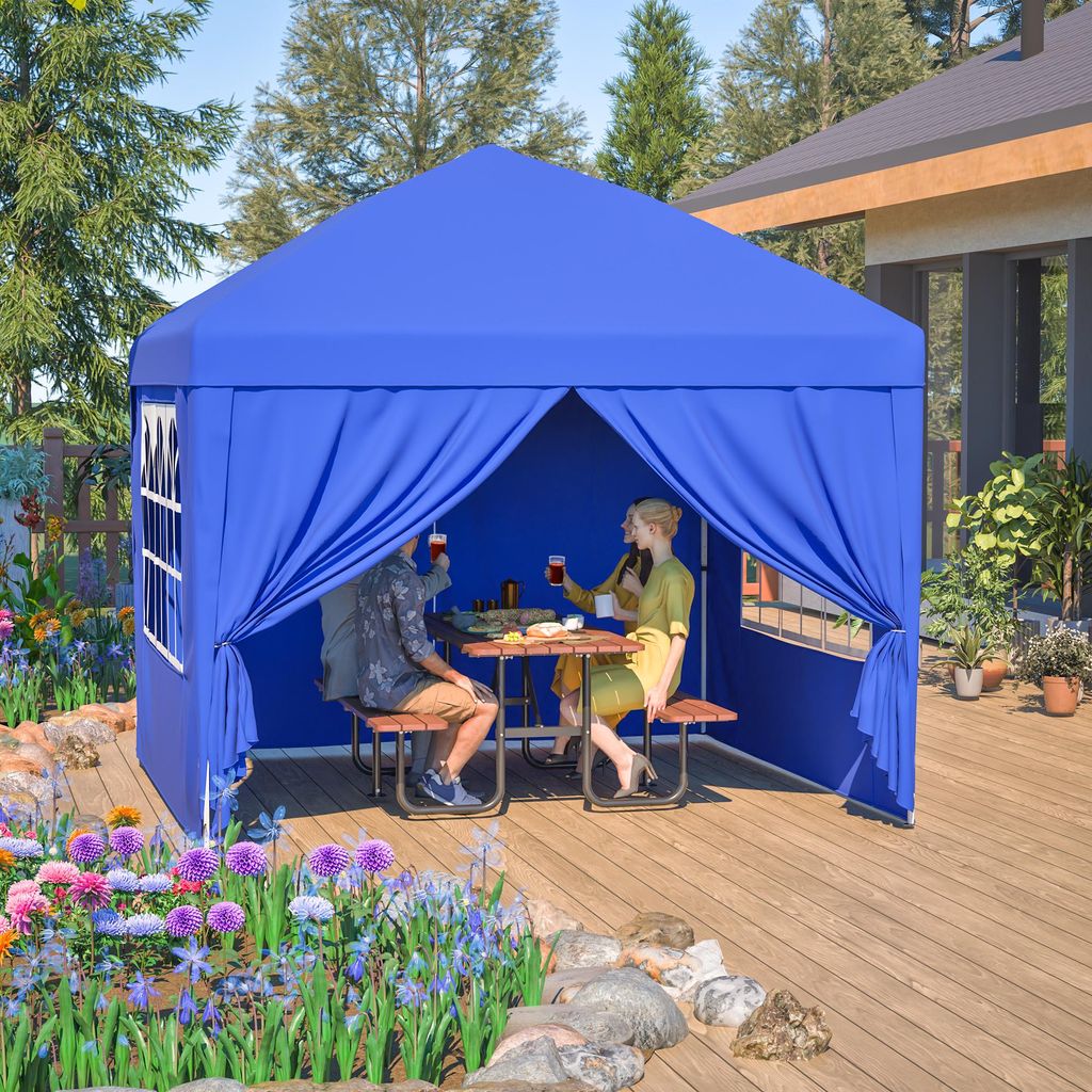 Faltpavillon 3x3m Pop Up Pavillon Faltbar Wasserdicht Gartenzelt UV Schutz 50+ Pavillons Partyzelte Festzelt mit 4 Seiten für Camping Blau