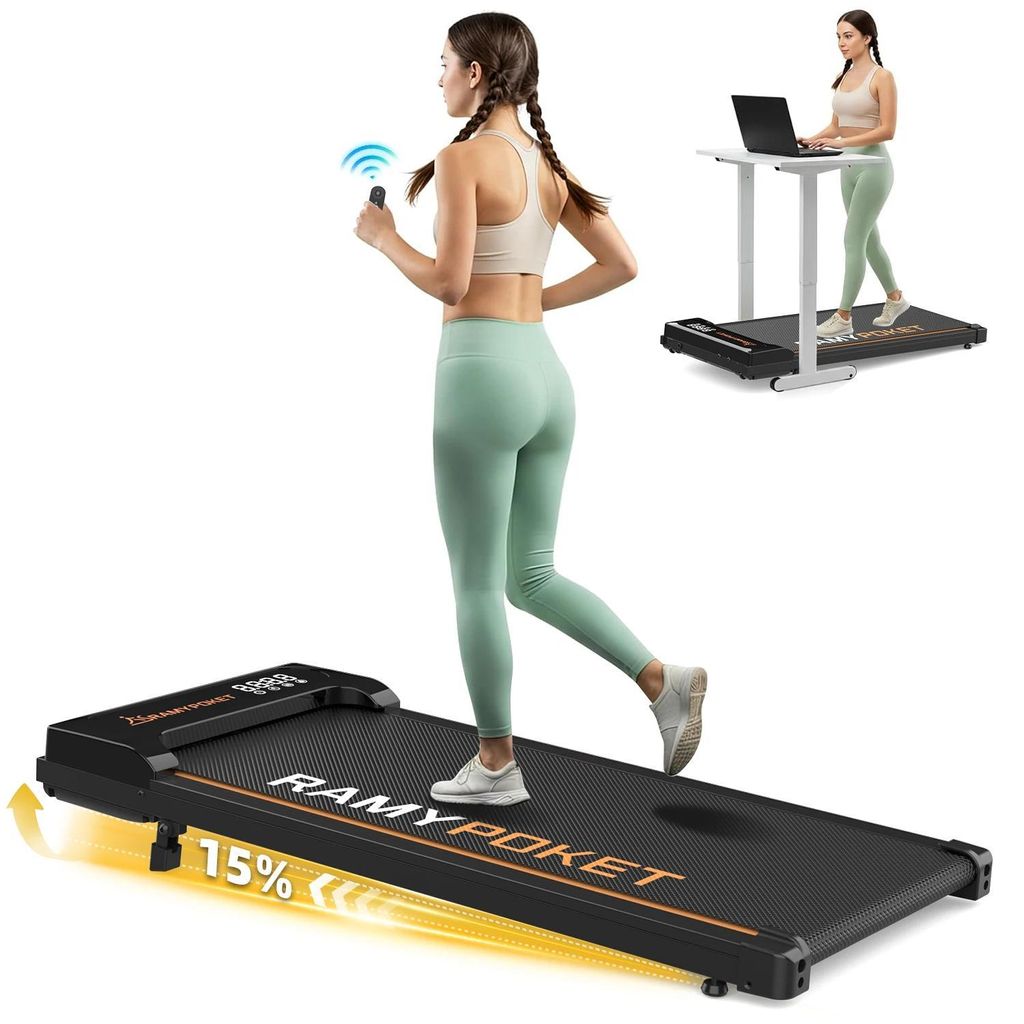 Walking Pad Laufband - Schreibtisch Laufband fürs Home Office - Verstellbare Steigung - App-Steuerung - Leiser Motor - Klappbar - 1–8 km/h - Dre...