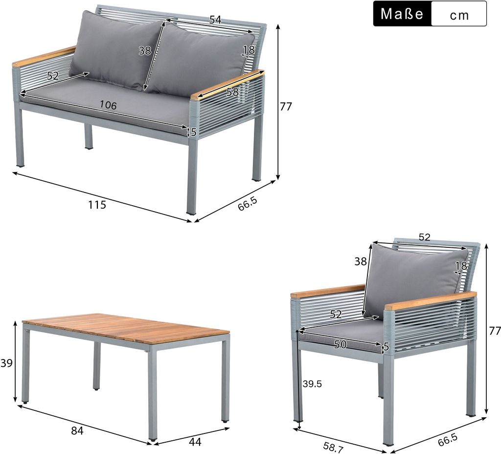 Merax 4-tlg. Garten-Lounge-Set mit Stahlrahmen und Produktbild 3