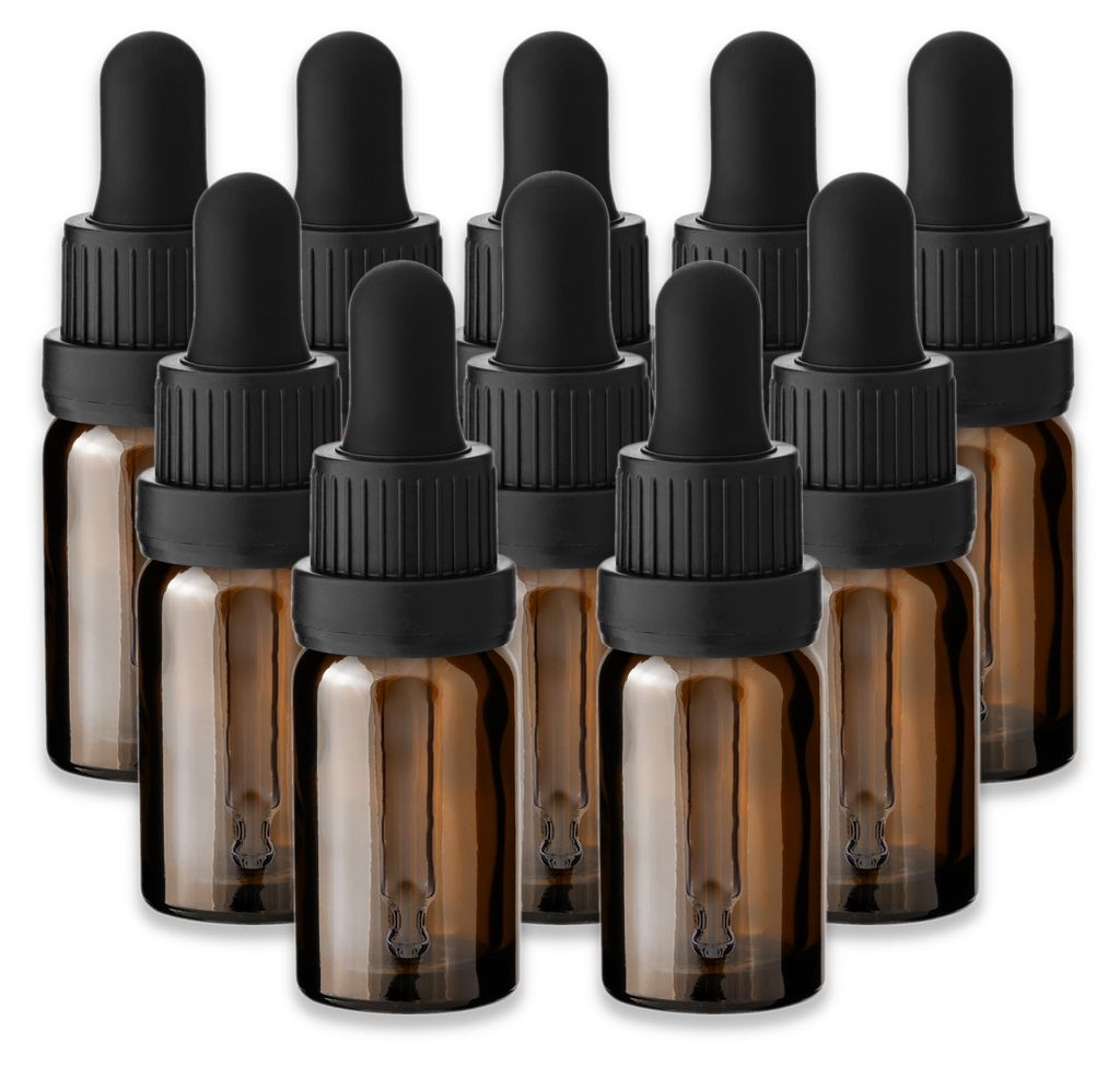 10x Braune Glasflasche 10 ml mit schwarzer Pipette leere Produktbild 