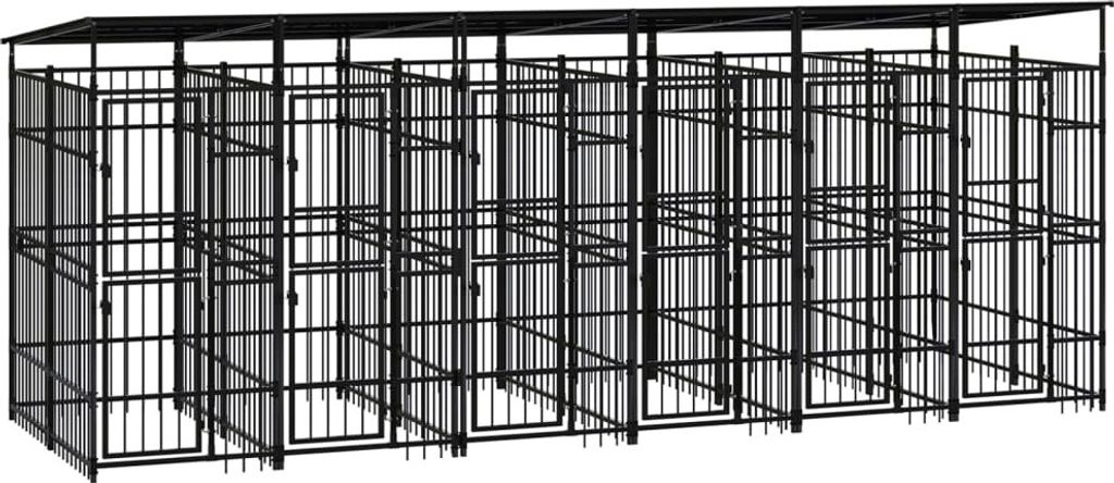 The Living Store Outdoor-Hundezwinger mit Dach Stahl 11,06 m²