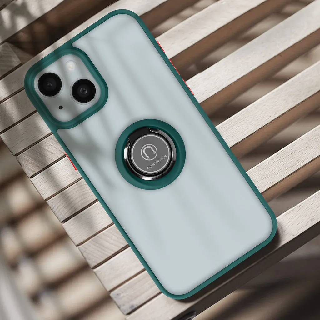 Custodia ibrida per cellulare con supporto ad anello per Apple iPhone 15 Plus - Verde scuro - 6