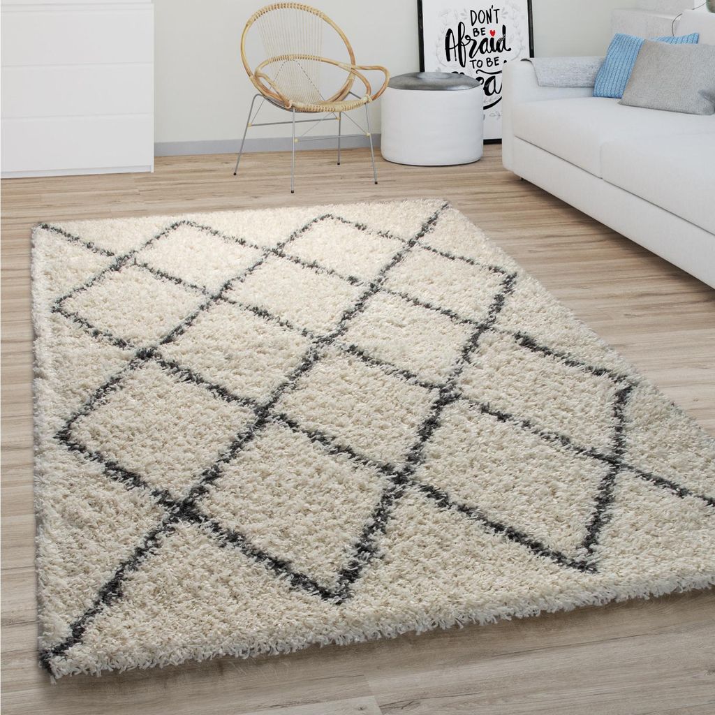 Hochflor Teppich Wohnzimmer Shaggy Langflor Modernes Boho Produktbild 