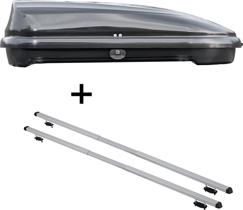 Dachbox VDPFL320 320Ltr schwarz glänzend + Dachträger RAPID kompatibel mit für Ssangyong Rexton Sport (5Türer) ab 18