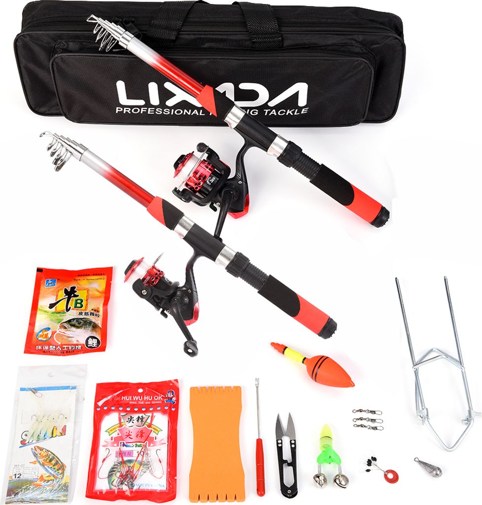 Lixada Angelrutenrolle Combo Komplettset mit 2PCS 2.1m Teleskop-Angelruten 2PCS Spinnrollen Angelkoeder Haken Haken Zubehoer Angelbeutel