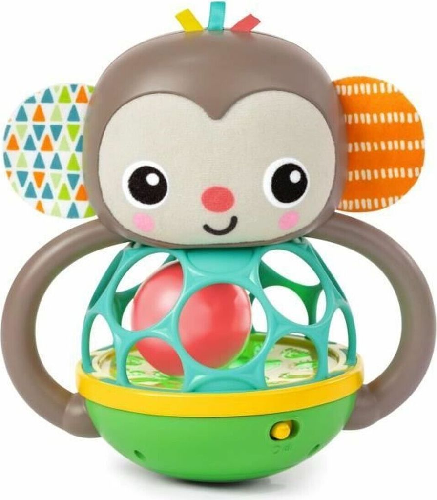 Bright Starts Grab & Giggle Affe Leuchtendes Musikalisches Rasselspielzeug mit leicht zu greifendem Oball, ab 6 Monaten, Unisex