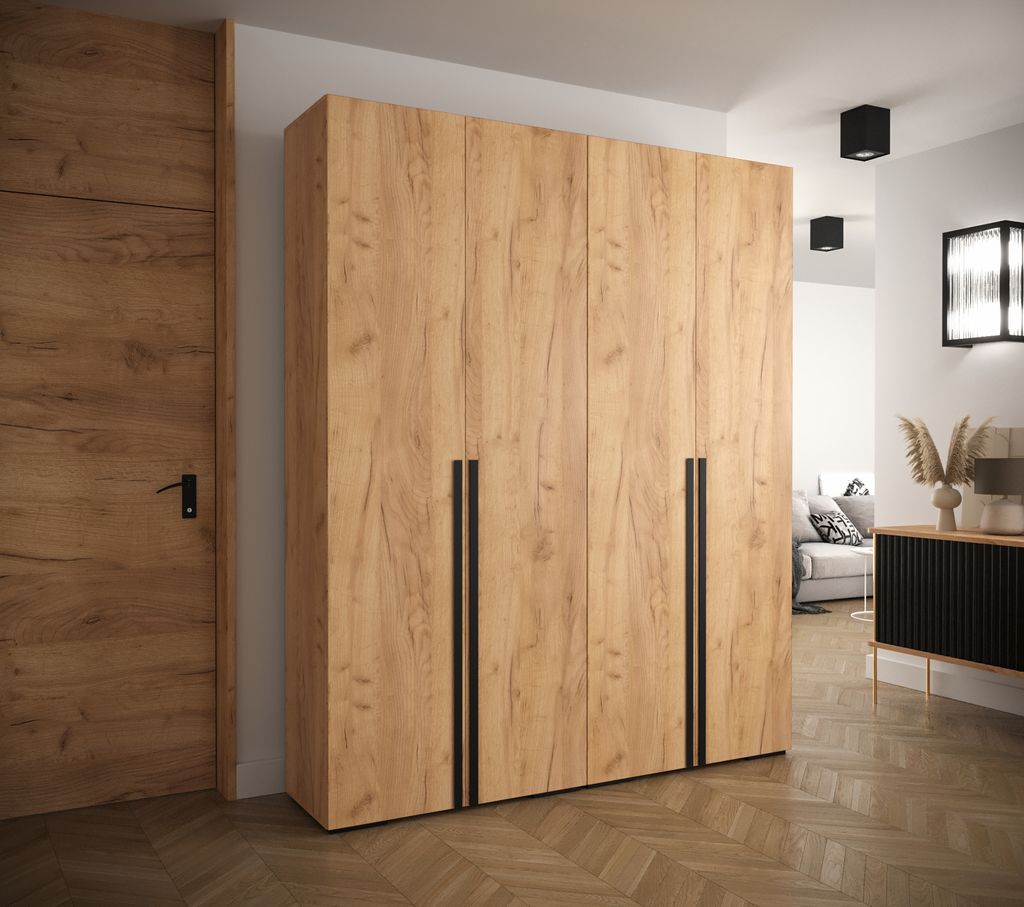 MINIO Kleiderschränk 200 cm MANHATTAN 2 Oak Craft Gold + schwarzer Griff