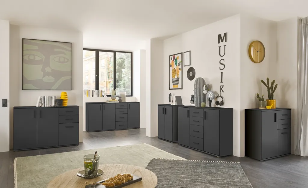 Buffet Anthracite 120x84x35cm : La Solution Rangement pour Petit Salon