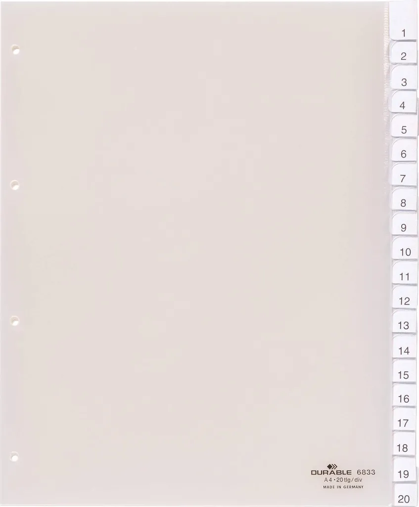 DURABLE Index A4+ 20 Onglets Scellés Transparent 683319 Intercalaires