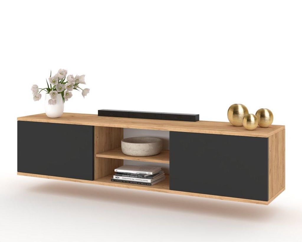 Fernsehschrank TV-Lowboard KING HÄNGEND Craft Eiche/Schwarz Produktbild 