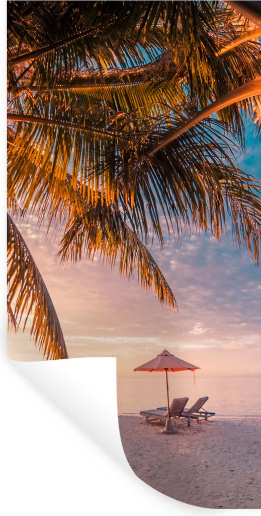 MuchoWow Wandtattoo Wandsticker Wandaufkleber Strand - Palme - Meer 40x80 cm Selbstklebend und Repositionierbar - Repositionierbar - Wasser abwei...