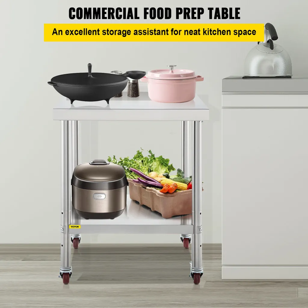 Table inox cuisine VEVOR robuste 440 lbs - Solution stockage mobile