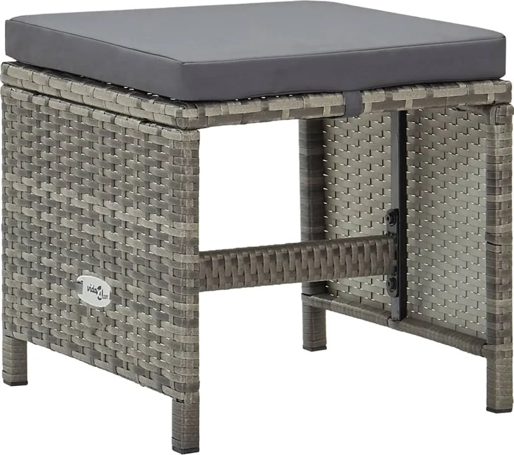 Set 4 Sgabelli da Bar Giardino in Rattan Grigio e Cuscini Morbidi