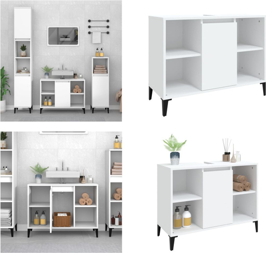 vidaXL Waschbeckenunterschrank Weiß 80x33x60 cm Holzwerkstoff - Waschbeckenunterschrank - Waschbeckenunterschränke - Badezimmerschrank - Waschtis...
