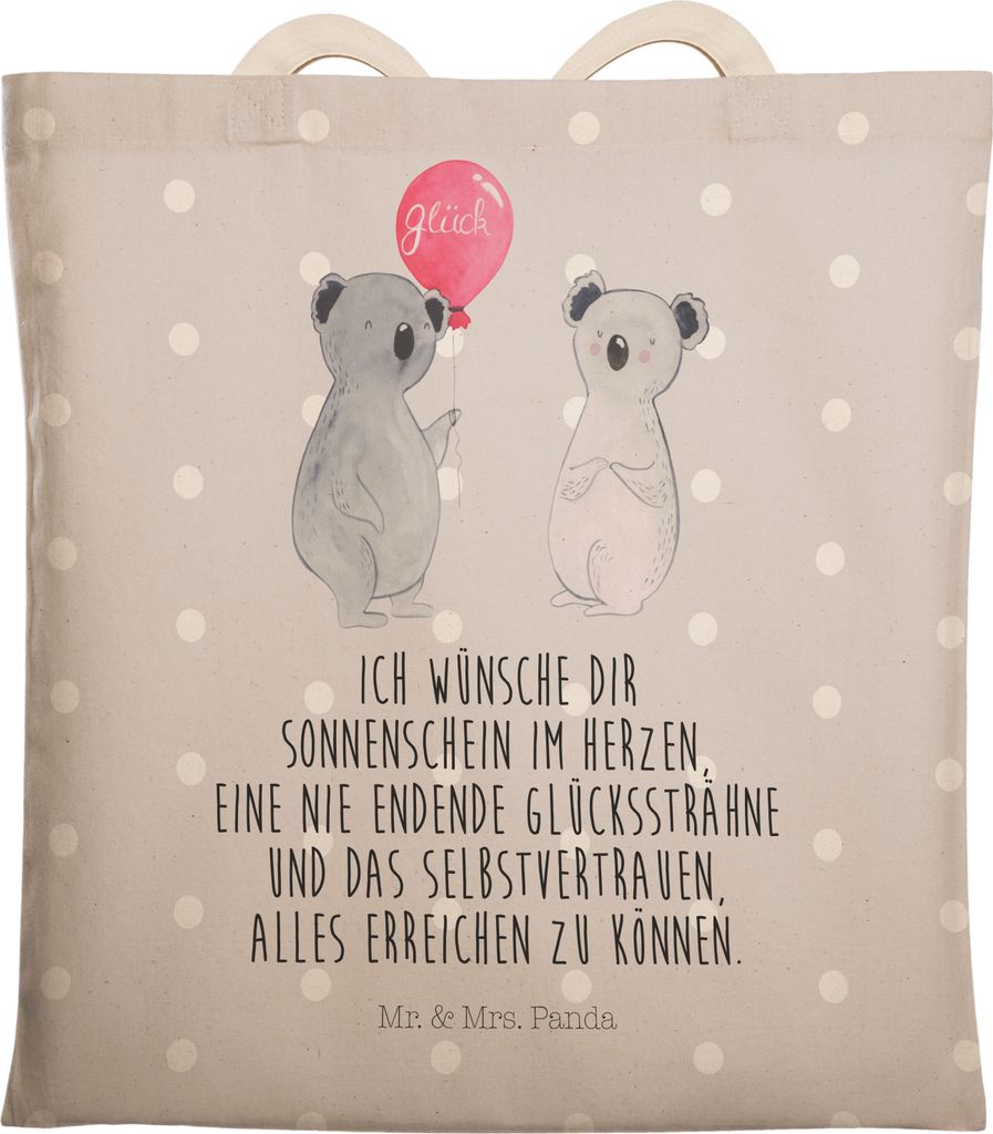 Mr. & Mrs. Panda Tote Bag Koala Luftballon - Grau Pastell - Geschenk, shopping, Beutel, Stofftragetasche, Party, Geburtstag, Tragetasche, Tasche