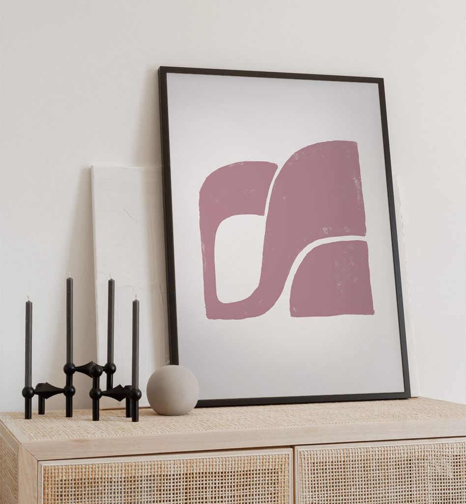 Poster rosa Malerei, groesse_poster:21x30 cm, groesse_rahmen:birke Passepartout 30x40 cm