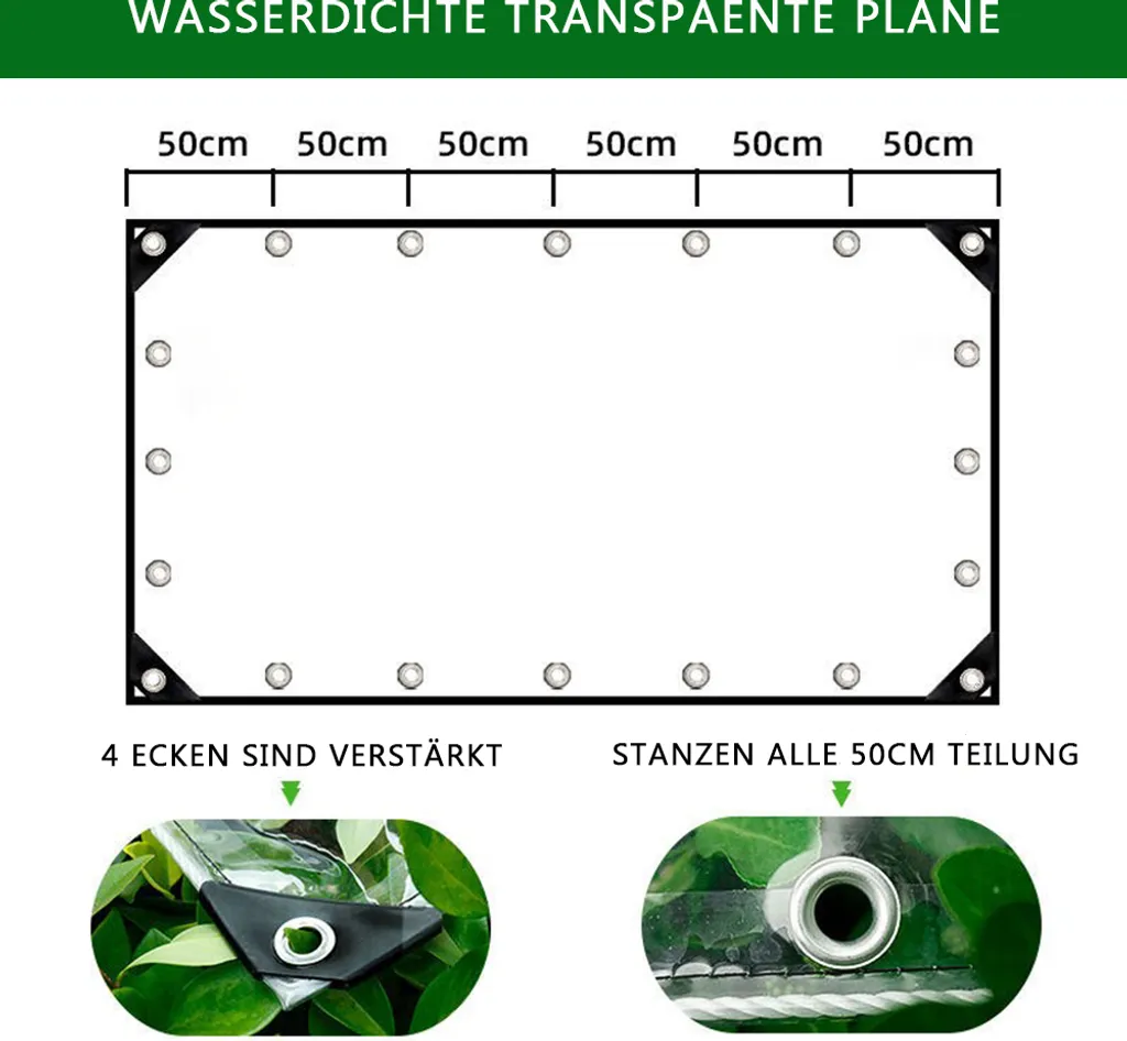Bâche PVC transparente 1x3 m imperméable avec œillets de protection - 13