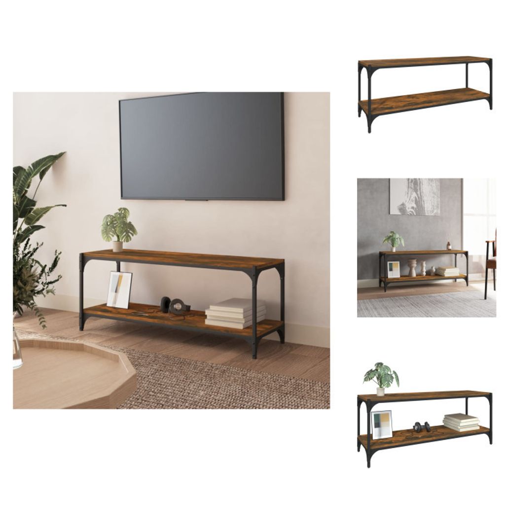 vidaXL TV-Schrank Räuchereiche 100x33x41 cm Holzwerkstoff und Stahl - TV-Möbel