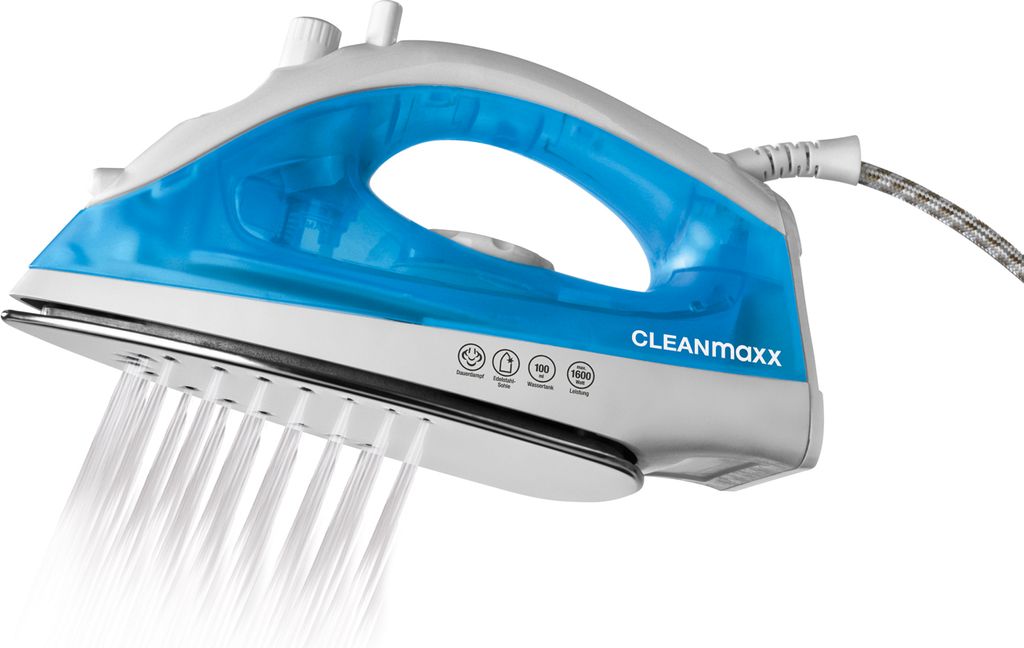 CLEANmaxx Dampfbügeleisen Edelstahlsohle 1600W in Blau Dauerdampf