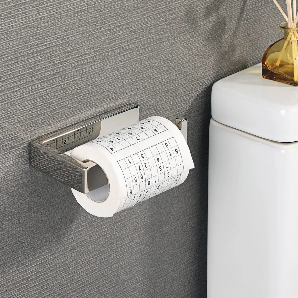 Dévidoir papier toilette chromé antirouille pose adhésive multi-surface - 2