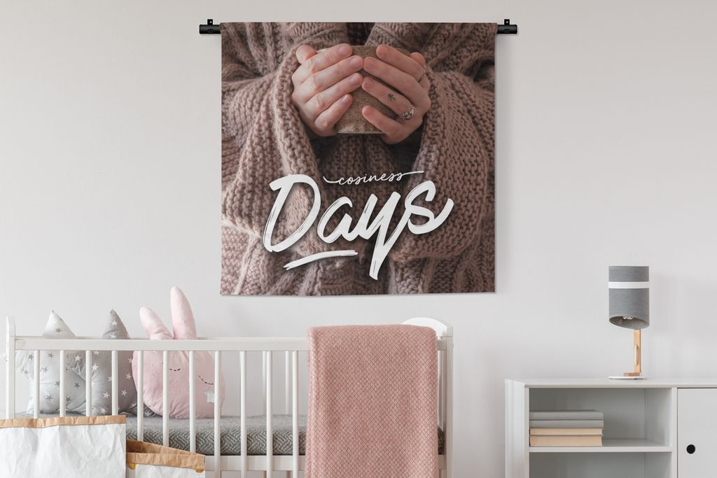 MuchoWow Wandteppich Wandbehang Gemütliche Tage' - Sprichwörter - Zitate 90x90 cm Tapisserie Dekoration Wandtuch - Wandaufhänger