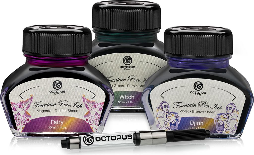 3 x 30 ml Füllhaltertinte Sheen mit Konverter, Fairy, Witch, Djinn, MAGIC