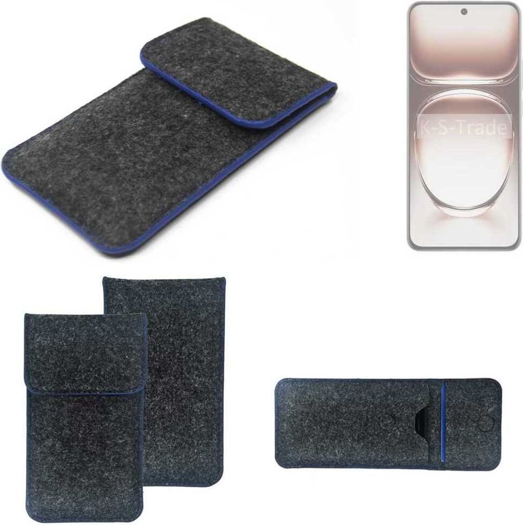 K-S-Trade Handy-Hülle Schutz-Hülle kompatibel mit Oppo Reno12 CPH2625 Filztasche Pouch Tasche Case Sleeve Filzhülle dunkelgrau, blauer Rand