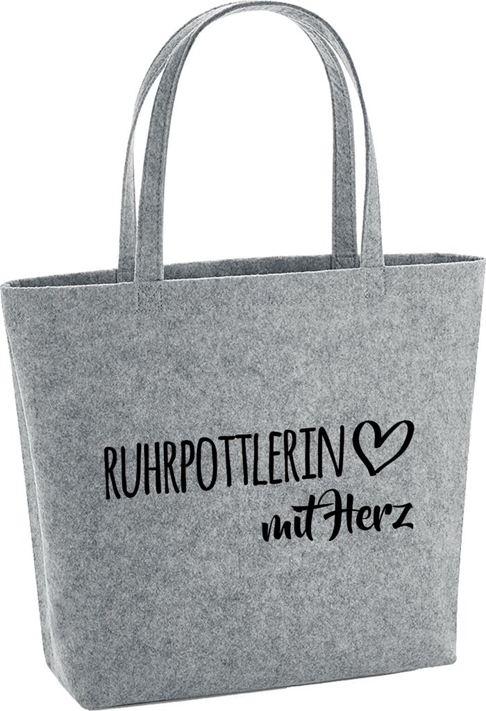 Huuraa Filzshopper Ruhrpottlerin mit Herz 22 Liter Grey Melange Filztasche Geschenkidee