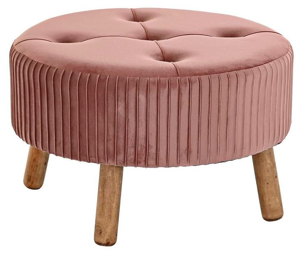 Fußstütze DKD Home Decor natürlich Holz Samt Hellrosa (61 x 61 x 38 cm)
