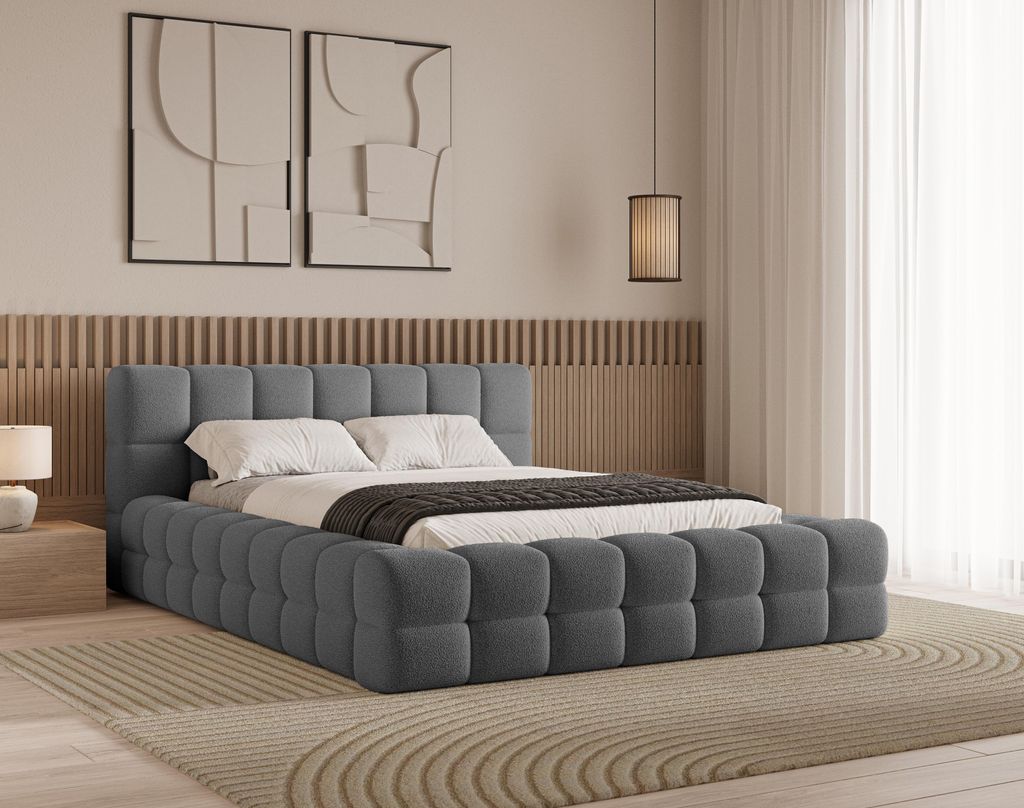 Chilly Design Polsterbett Verona Dunkelgrau Bouclé Stoff 160x200 cm mit Stauraum